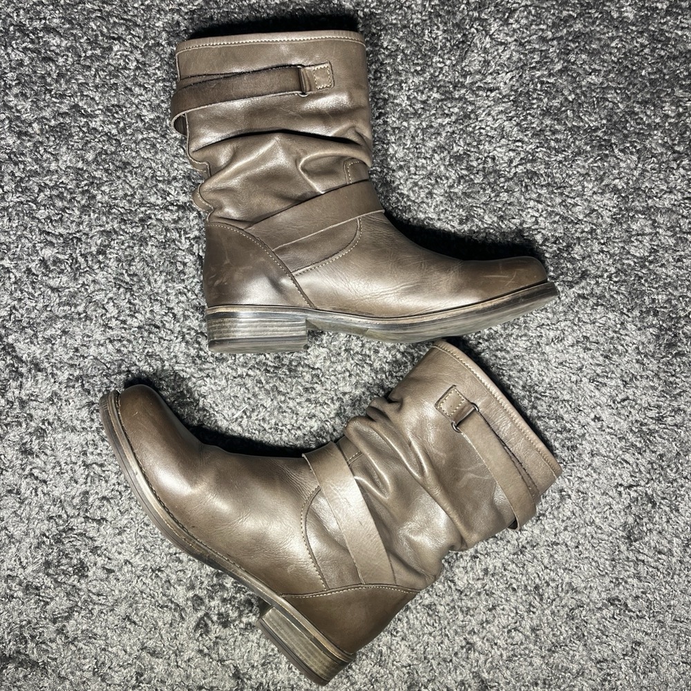 Eric Michael Women's Laguna Boot Size 39 8 1/2 Brown Leather Slouch Moto Biker